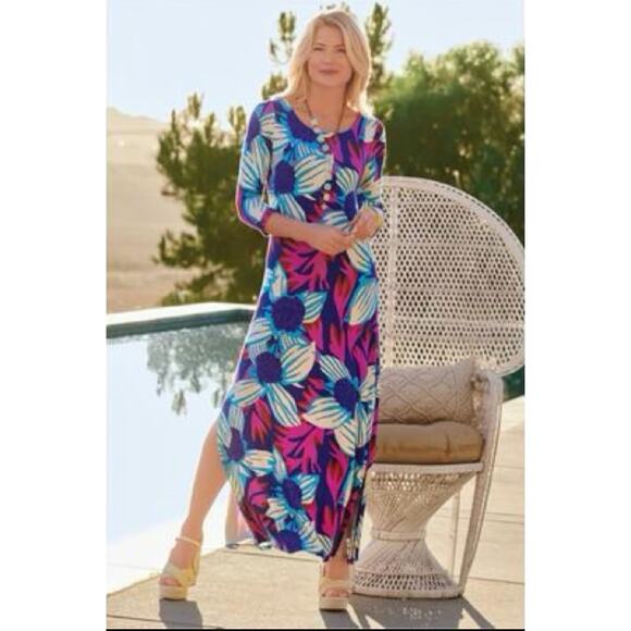 Soft Surroundings Dresses & Skirts - SOFT SURROUNDINGS Serena Jersey Maxi Long Sleeve Resort Dress // M